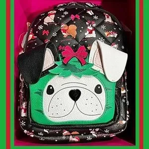 New! BETSEY JOHNSON Bull Dog Mini Backpack Purse & ID Wallet. NEW BETSEY JOHNSON Mini Backpack & Card Case Set Christmas  main image 4